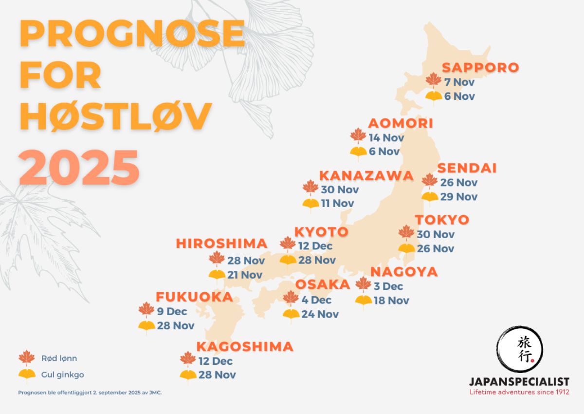 Prognose for høstløv i Japan 2025
