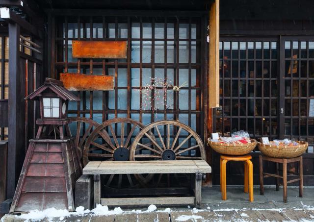 Historiske Takayama på en vinterdag