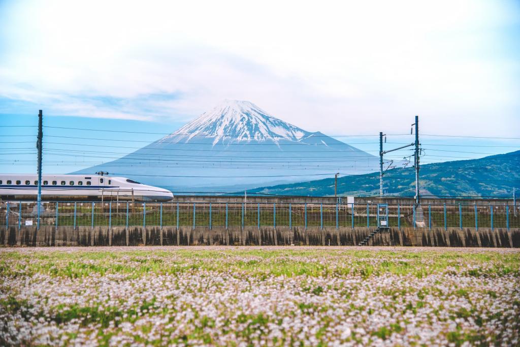 Utsikt over Mt. Fuji og Tokaido Shinkansen, Shizuoka, Japan