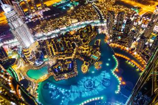 Nærbilde av Dubai sentrum om natten, Dubai