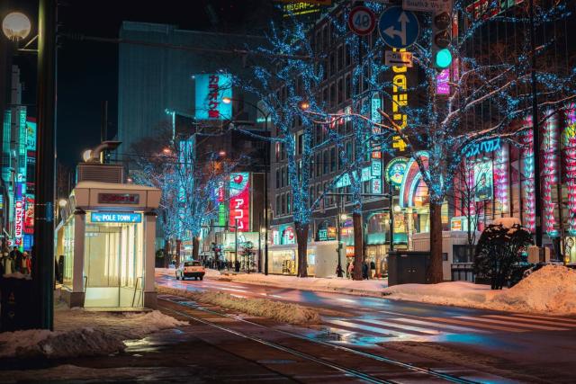 Sapporo by om natten