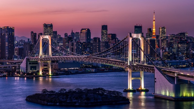 Tokyos skyline på kveldstid