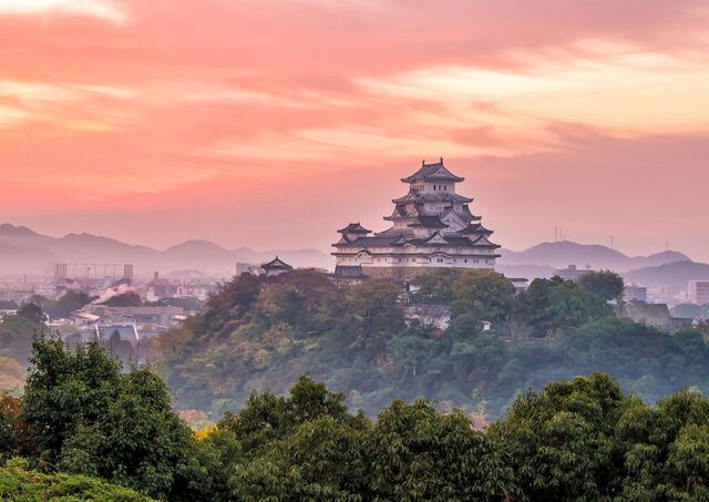 Sunset at Himeji Castle, Japan